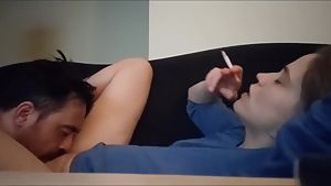 Relaxing Oral Sex While Smoking on the Couch (shhh! Don't wake anyone!)