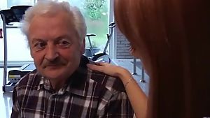 Old man falls in love with beautiful young redhead and fucks her pussy