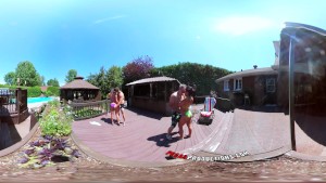 3-way porn - vr group orgy by the pool in public 360