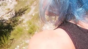 Blue hair biker girl wanted some hard outdoor standing doggystyle sex