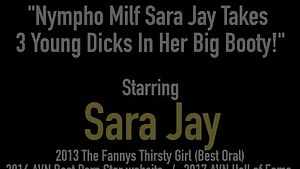 Nympho milf sara jay takes 3 young dicks in her big booty!