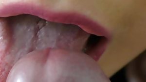 Slowly licked and suck my dick sexy red lips the best blow job