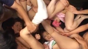 Unknown model and babes have hairy pussies fucked in crazy orgy