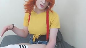 Cosplaying trap misty fucks herself and cums on hands and feet