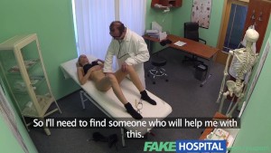 Fakehospital single blonde welcomes doctors thick cock and skilled tongue during examination