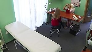 Blonde lesbian nurse licks patients pussy
