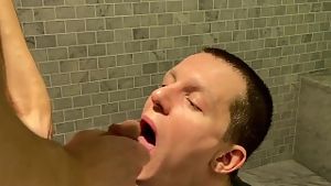 Stepfather fucks stepson in the bathroom while his wife is not at home